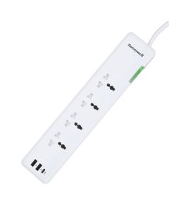 Honeywell 4-Socket Surge Protector with 2 USB & Type-C | 12000A | 1.5m Cord | Overload & Fireproof Protection
