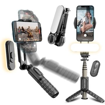 Koscheal 1-Axis Smartphone Gimbal Selfie Stick with Fill Light & Remote
