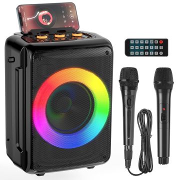 JYX Portable Karaoke Bluetooth Speaker (2 Mics + DJ Lights)